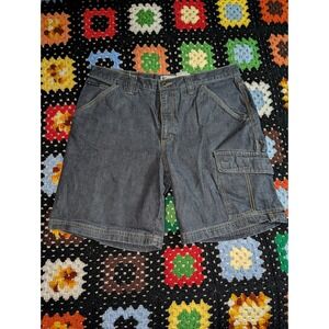 Columbia Cargo Denim Shorts Men's 36 Blue Denim Carpenter Pockets Classic Y2K